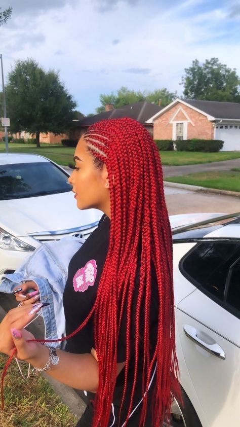 #braids #hair #hairstyles #haircolor #red Red Braids, African Hair Braiding Styles, Twist Braid Hairstyles, Girls Hairstyles Braids, Girls Braids, Natural Hair Braids, Cornrows Braids, Cornrow, Cornrow Hairstyles