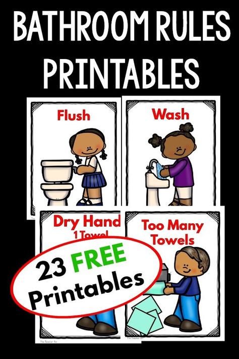 Restroom Rules For Classroom, Preschool Rules And Routines, Bathroom Routine Visual, Toilet Rules Printable Free, Bathroom Visuals For Kids, Preschool Classroom Library Set Up, Bathroom Rules Printable Free, Kindergarten Bathroom Ideas, How To Use School Supplies Preschool