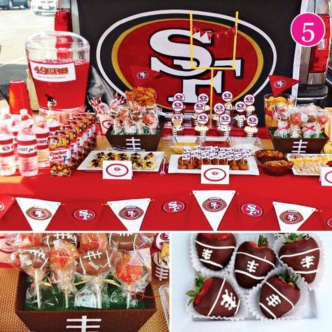 49ers Birthday Party, 49ers Birthday, 49ers Party, Womens Event, Football Tailgate Party, Super Bowl Decorations, 49ers Super Bowl, Football Baby Shower, Bowl Party Food