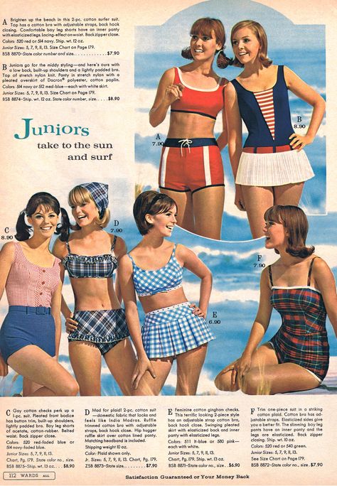 Wards swim collection,1966 - very Gidget indeed! Retro Swimwear, Vintage Bathing Suits, 60s 70s Fashion, Fashion 1960s, 60s And 70s Fashion, 1960's Fashion, Vintage Swim, Swinging Sixties, Look Retro