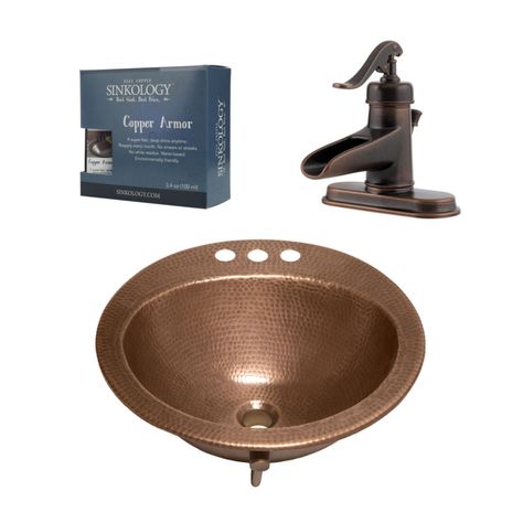 Bell All-In-One Drop-In Sink and Ashfield Faucet Kit Bronze Faucets, Copper Bathroom Fixtures, Rustic Bathroom Sink, Copper Bathroom Sink, Oil Rubbed Bronze Faucet, Sink Replacement, Copper Sink Bathroom, Bathroom Sink Tops, Copper Faucet