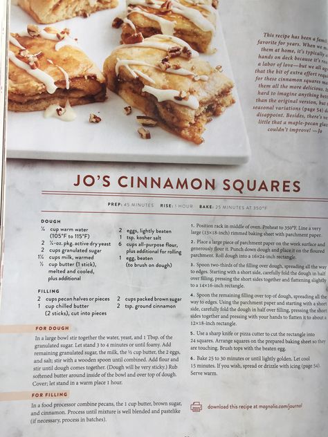 magnolia journal | winter 2018 | jo's cinnamon squares Cinnamon Squares, Magnolia Recipes, Magnolia Table Recipes, Joanne Gaines, James Martin Recipes, Joanna Gaines Recipes, Hot Recipes, Joanna Gaines Magnolia, Magnolia Journal