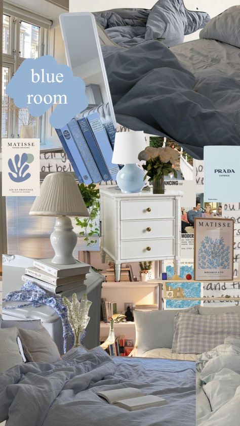 blue room! #bluebabe #bluebedroom #bluebedroominspo #bedroomdecor #bedroompop #bedroominspo #roomdesign #roomaesthetic #roommoodboard #shufflesbypinterest #lightblueaesthetic #lightblue #coastalgrandmother Dark Blue And White Room Bedroom, Pale Blue Room Ideas Bedrooms, Dusty Blue Room Decor, Aesthetic Blue Bedding, Room Inspo Navy Blue, Blue Room Aesthetic Vintage, Navy Blue Aesthetic Room, Dark Blue Aesthetic Room Decor, Pastel Blue Room Decor