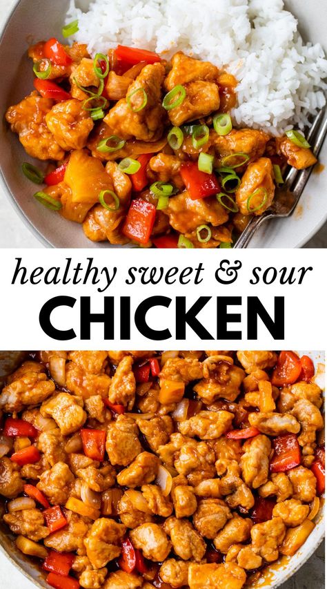 Healthy Sweet N Sour Chicken, Healthy Sweet And Sour Chicken Crockpot, Sweet And Sour Chicken With Pineapple And Peppers, Healthy Sweet Sour Chicken, Chinese Chicken And Peppers, Chicken Peppers And Rice Recipes, Sweet And Sour Chicken With Broccoli, Chinese Food Meal Prep, Sweet And Sour Chicken Meal Prep