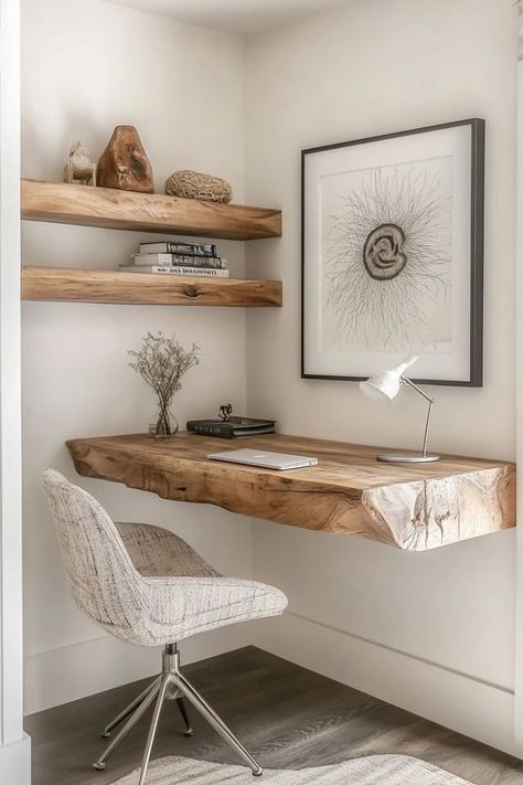 Photographer Office, Minimal Furniture Design, Diy Floating Desk, Studio Office Ideas, Natural Wood Desk, Spare Room Office, Carpentry Ideas, Guest Bedroom Home Office, Makers Studio