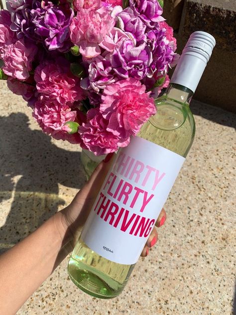 Thirty Flirty Thriving Dirty 30 30th Birthday Wine Bottle | Etsy Canada Thirteen Going On Thirty, 29th Birthday Decorations, 30th Birthday Wine Labels, Birthday Wine Bottle Labels, 30th Birthday Ideas For Women, Birthday Wine Bottles, 30th Bday Party, Thirty Flirty And Thriving, 30th Birthday Themes