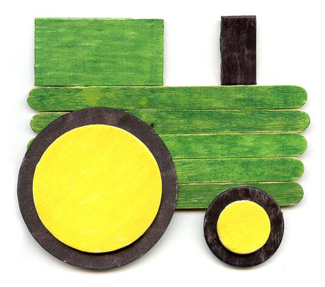 Here's how to make a tractor from popsicle sticks. You can make it all out of wood, thanks to the dozens of wood craft shapes in the stores now. Crafts Popsicle Sticks, Tractor Crafts, Popsicle Stick Art, Tractor Art, Halloween Wood Crafts, Popsicle Crafts, Art And Craft Ideas, Art Projects For Kids, Stick Art