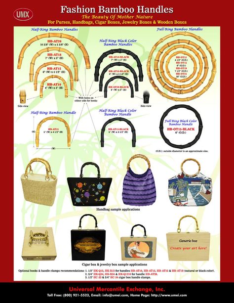 Guide to different styles of bamboo handles.  I've always thought a bamboo handle purse would be a great DIY project. Diy Purse Organizer, Sewing Handbag, Purse Making, Purse Crafts, Textile Bag, Diy Bags Purses, Bamboo Bag, Purse Hardware, Diy Handbag