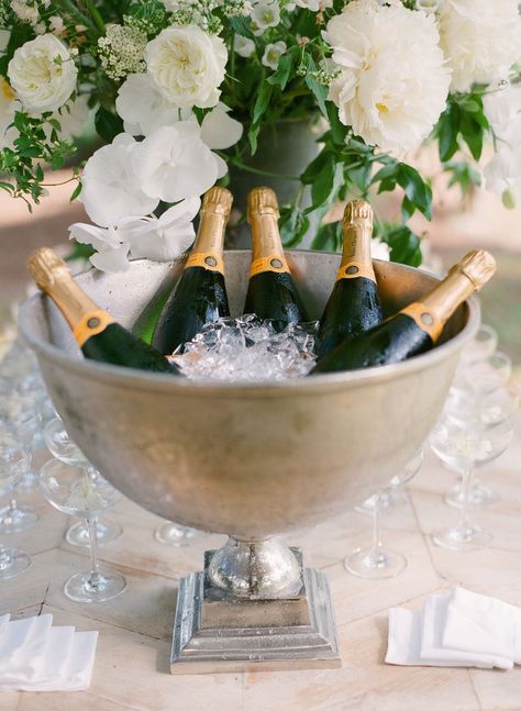 Wedding Ice Bucket, Bucket Centerpiece, Bucket Decor, Alfresco Wedding, Family Style Table, Fine China Set, Kt Merry, Veuve Clicquot Champagne, Champagne Ice Bucket