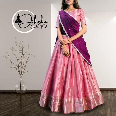 Half saree Narayan pet langa Voni lehanga party wear saree lehenga Choli For Women Indian Designer Wedding lahanga choli Party Wear lahanga by DikshaCreationTW on Etsy Orange Half Saree, Kanchipuram Lehenga, Dhavani Set, Pink Half Sarees, Silk Half Saree, Zip Stitching, Lehenga Stitched, Pink Monochrome, Half Saree Function