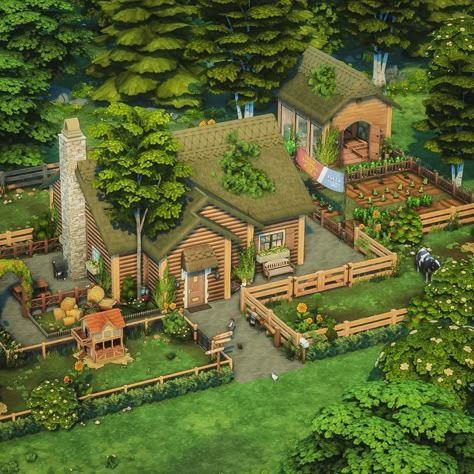 Small Cottage Ranch - Click to view on Ko-fi - Ko-fi ❤️ Where creators get support from fans through donations, memberships, shop sales and more! The original 'Buy Me a Coffee' Page. Cottage Living Sims 4, Sims 4 Ranch House, Sims Farm, Sims 4 Ranch, Sims 4 Farm, Henford On Bagley, Cottage Ranch, Sims 4 Cottage, Sims 4 Speed Build