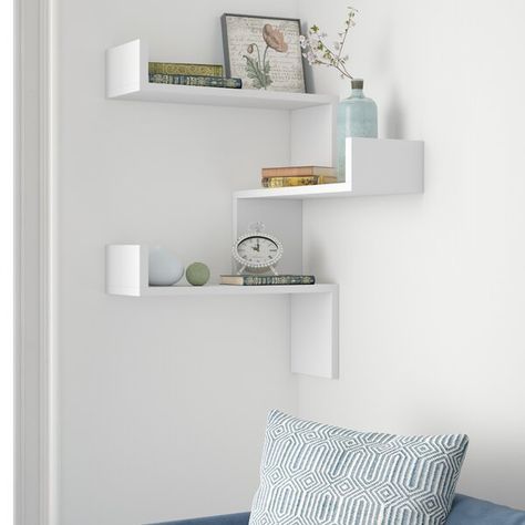 Corner Shelves The Home Depot, Gallery Wall With Floating Shelves, Corner Shelving, Wood Corner Shelves, Accent Shelf, Geometric Shelves, Modern Wall Shelf, Unit Design, Shelf Wood