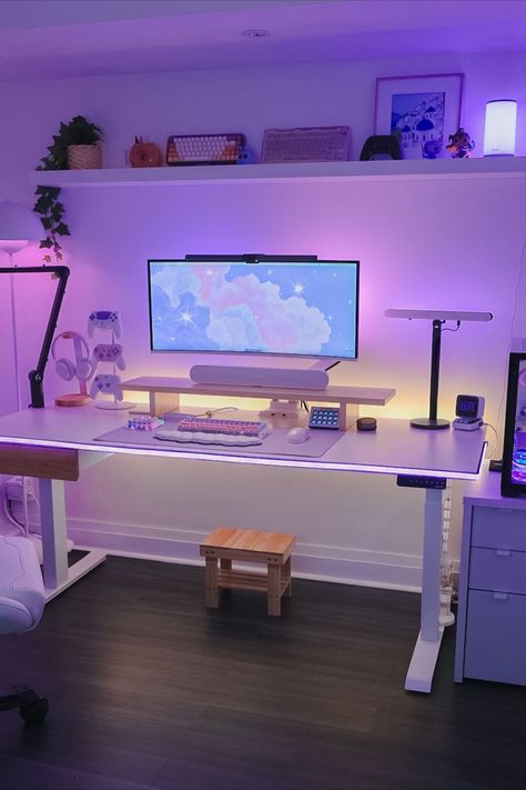 #gaming #gamer #gamingsetup #games #desk #gamergirl Loving Room Ideas, Fancy Desk, Room Decor Gaming, Gaming Computer Room, Trendy Desks, Setup Inspiration, Desk With Monitor, Gamer Bedroom, Stylish Room Decor