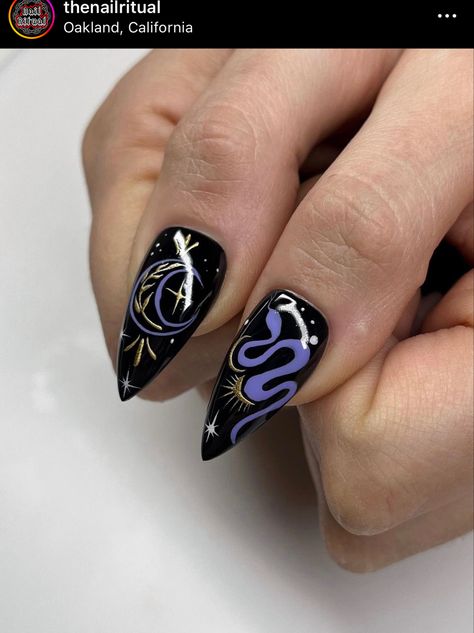 Cosmic Nails, Horror Nails, Glass Nails Art, Witch Nails, 2023 Nails, Witchy Nails, Gothic Nails, Anime Nails, Goth Nails