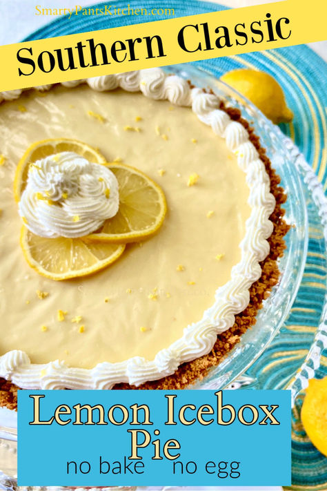 Lemon icebox pie with sliced lemons and whipped cream on top. No Bake Lemon Icebox Pie, Ice Box Pie, Lemon Icebox Pie, No Bake Lemon, Icebox Pie, Lemon Ice, Cracker Crust, Easy No Bake, Valentines Day Desserts