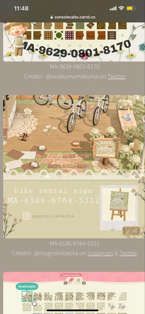 Animal Crossing Bike Path, Acnh Summer Path Codes, Acnh Bike Rental Design, Bike Rental Animal Crossing, Acnh Bike Path, Acnh Bike Rental, Acnh Living Rooms, Acnh Living Rooms Ideas, Matcha Ideas