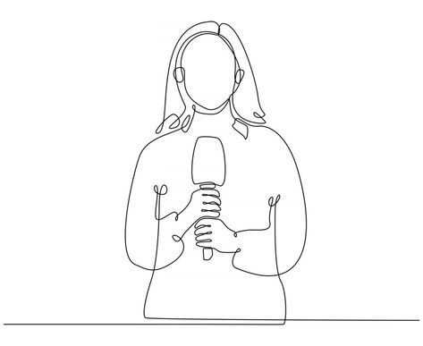 Journalist Drawing, Female Journalist, Van Lines, Continuous Line Drawing, Arabic Books, Continuous Line, Live Broadcast, Line Drawing, Vector Art