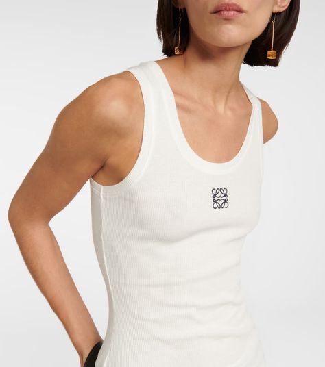 Loewe White Top, Loewe Top, Loewe Anagram, Basic Wear, Summer Capsule Wardrobe, Online Shops, Cotton Tank Top, Striped Tank Top, Striped Tank