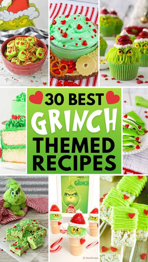 grinch Christmas dessert recipe ideas Grinch Recipes, Grinch Christmas Treats, Grinch Snack, Grinch Cookies, Favorite Christmas Recipes, Grinch Christmas Party, Christmas Fudge, Grinch Party, Holiday Party Foods