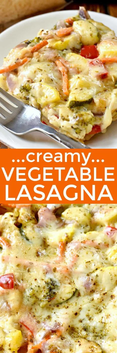 This Creamy Vegetable Lasagna is loaded with fresh summer veggies, three types of cheese, and the most delicious cream sauce! A delicious alternative to traditional lasagna....and perfect for summer! Gf Noodles, Cooked Vegetable Recipes, Spiral Vegetable Recipes, Vegetable Korma Recipe, Fresh Vegetable Recipes, Vegetable Casserole Recipes, Traditional Lasagna, Veggie Lasagna, Vegetable Lasagna