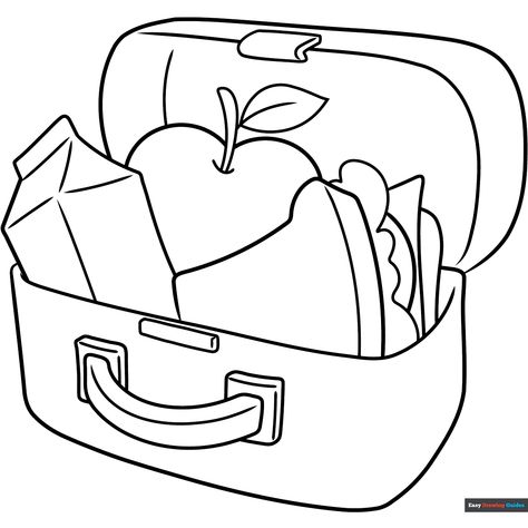 Free Lunch Box Coloring Page for Kids Lunch Box Drawing Illustration, Lunch Box Drawings For Kids, Lunch Box Drawing, Lunch Drawing, Easy Drawing Guides, Preschool Prep, Free Printable Coloring Sheets, Food Coloring Pages, Drawing Guides