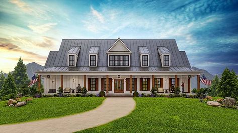 House Plan 81663 - Farmhouse Style with 2845 Sq Ft, 3 Bed, 3 Bath 3 Bedroom Farmhouse Plans One Story, 1 Story Farmhouse Plans, Single Story Farmhouse, Bathroom And Walk In Closet, Pond House, Farmhouse Floor Plans, House Plans One Story, Open Concept Layout, Farmhouse Style House Plans