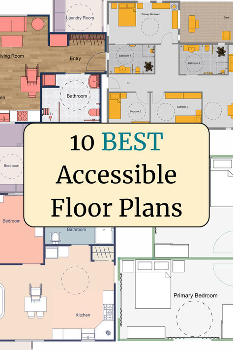 Colorful 2D floor plans for accessible wheelchairs. Wheelchair Floor Plans, Wheelchair Friendly House Plans, Nursing Home Floor Plan Layout, Wheelchair Accessible Home Floor Plans, Wheelchair Accessible Floor Plans, Wheelchair Friendly Home, Accessible House Plans Wheelchair, Ada Homes Floor Plans, Ada Compliant House Plans