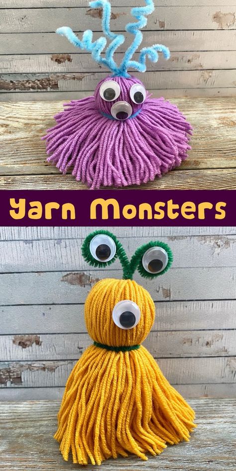 DIY Adorable Yarn Monsters Crafts For 5 Year Boys, Yarn Art For Kids, Monster Crafts For Kids, Advanced Crafts, Yarn Monsters, Friendly Monster, Halloween Yarn, Easy Craft For Kids, Yarn Crafts For Kids