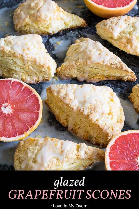 Take advantage of grapefruit season with these sweet, flaky glazed grapefruit scones! ******Start with less milk and add as needed***** (JM) Looking for other uses for grapefruit? These citrus scones are it! // grapefruit glaze // grapefruit recipes // unique scone recipes Desserts With Grapefruit, Grapefruit Breakfast Ideas, What To Do With Grapefruit, Grapefruit Scones, Unique Scones, Apartment Recipes, Breakfast Cakes, Recipes Unique, Grapefruit Recipes