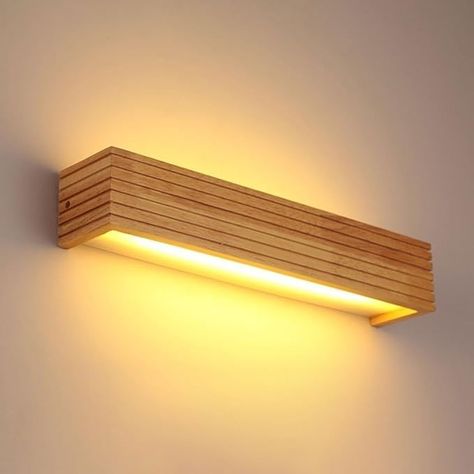 GeRRiT Japanese LED Solid Wood Wall Lamp Nordic Modern Wall Sconce Lighting Warm Light Mirror Wall Light Wooden Vanity Light for Bathroom Bedroom, 55cm - Amazon.com Stair Case Railing, Wooden Ceiling Lights, Japanese Bath House, Wooden Wall Lamp, Wooden Wall Lights, Wood Wall Lamps, Modern Bathroom Mirrors, Japanese Bath, Nordic Home Decor