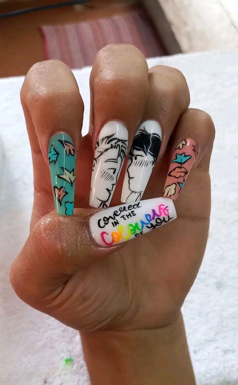 Heartstopper Nail Art Ideas For Very Short Nails, Home Nails Ideas, Tips Nails Ideas, Heartstopper Nails, Heartstopper Tattoo, Very Short Nails, Riddle Pictures, Oliver Tree, Chalk Ideas