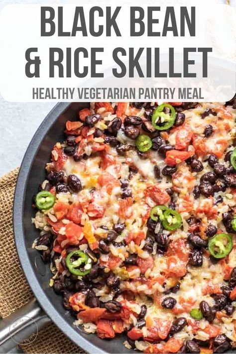 Black Bean And Rice Recipes Healthy, Rice Skillet Meals Vegetarian, Black Bean Skillet Dinner, Easy Bean And Rice Recipes, Black Beans And Rice Recipe Easy, Black Bean And Rice Recipes, Black Bean Dinner, Vegetarian Skillet Recipes, Bean And Rice Recipes