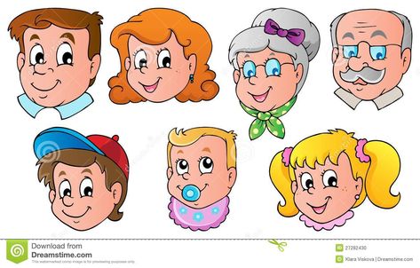 Illustration about Family faces theme image 1 - vector illustration. Illustration of granddad, children, grandmother - 27282430 Family Crafts Preschool, Preschool Family Theme, Family Faces, Preschool Family, Family Clipart, Family Tree Project, Preschool Classroom Decor, Flashcards For Kids, Family Theme