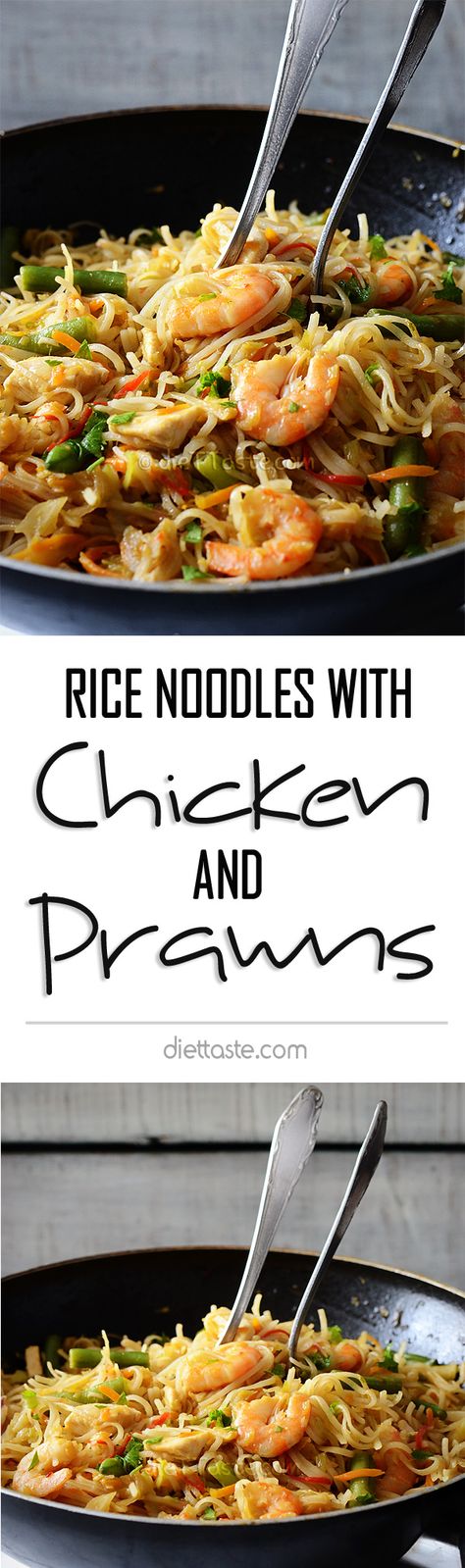 Rice Noodles With Chicken, Recipes Rice Noodles, Seafood Rice Recipe, Prawn Rice, Noodles With Chicken, Noodle Dinner, Seafood Rice, Dinner Favorites, Main Course Meals