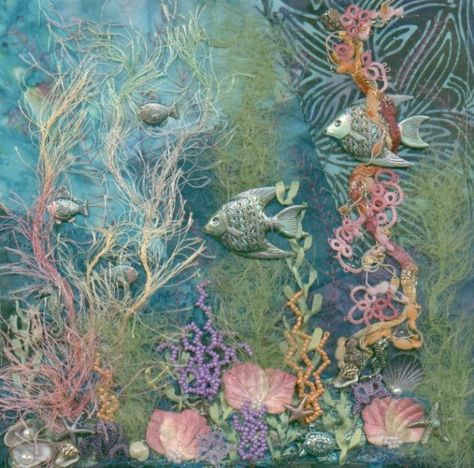 Something from Nothing: Fantasea Reef by Lisa Caryl Textile Artwork, Underwater Scenes, Sea Quilt, Crazy Quilt Blocks, Fabric Postcards, Crazy Patchwork, Diy Event, Quilt Art, Fabric Collage