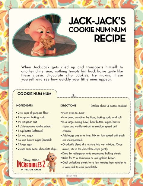 Jack-Jack Cookie Recipe Disney Baking, Disney Inspired Recipes, Disney Themed Food, Disney Movie Night Dinner, Movie Night Dinner, Disney Dishes, Disney Inspired Food, Cookie Cups Recipe, Movie Night Food