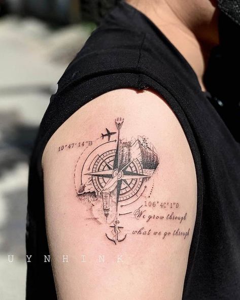 52 Beautiful Compass Tattoos with Meaning Compass Tattoo With Date Of Birth, Bear Compass Tattoo, Celtic Compass Tattoo Design, Compass Hip Tattoos Women, Compass With Names Tattoo, You Are My True North Tattoo, Compass Heart Tattoo, Compass Coordinates Tattoo, Women Compass Tattoo