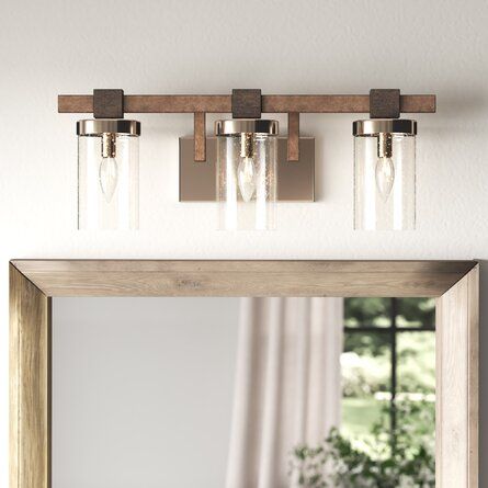 Union Rustic Lipsey 3-Light Dimmable Stone Grey/Brushed Nickel Vanity Light | Wayfair Bathroom Vanity Lighting Brushed Nickel, Vanity Lighting Brushed Nickel, Bathroom Brushed Nickel, Restroom Remodel, Vanity Lights Bathroom, Minka Lavery, Stone Grey, Bath Light, Bathroom Vanity Lighting