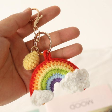 Rainbow Keychain Crochet Pattern, Crochet Patterns Keychain, Crochet Rainbow Keychain, Crochet Cute Keychain, Cute Crochet Keychains, Rainbow Crochet Pattern, Rainbow Amigurumi, Crocheted Keychains, Amigurumi Rainbow