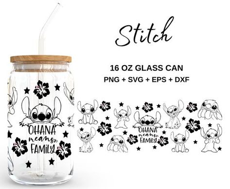 Stitch - 16oz Glass Can svg, Libbey Glass Can Wrap, svg Files for Cricut & Silhouette Came #svg #svgquotes #svgideas #svgfiles #freesvg #svgdesigns Print Shop Design, Silhouette Cameo Projects Vinyl, Can Wrap Svg, Glass Can Svg, Glass Can Wrap, Projets Cricut, 16oz Glass Can, Cup Designs, Libbey Glass Can