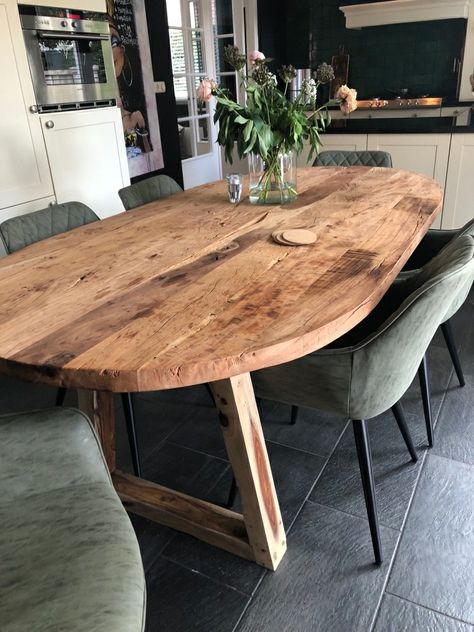 My Kitchen Rules, Wood Dining Room Table, Dining Room Table Decor, Oval Table, Oval Table Dining, Colorful Table, Wooden Dining Tables, Rustic Table, Wood Dining Table