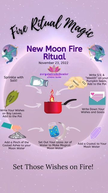 ❤️🌟Athena Bahri🌟🌈 on Instagram: "New moon Fire Ritual! Drop a 🔥 and tag a friend who loves manifesting with rituals. • 😇With our new moon in Sagittarius, a fire sign, this is a great element to add to your rituals. Always be safe and respect this powerful event. • 😇Enjoy and blessings! . . . 👉Follow @crystalreikihealer😇 👉Follow @crystalreikihealer😇 . . . . . . . . . . . . . #newmoonritual #newmooninsagittarius #newmoonrituals #fireritual #fireelement #witchythings #moonwitch #greenwitc Burning Hair Ritual, 1st Of Month Rituals, New Month Ritual, New Moon Ritual Manifestation, New Moon Ritual For Beginners, First Of The Month Rituals, Moon Sagittarius, Fire Ritual, New Moon In Sagittarius