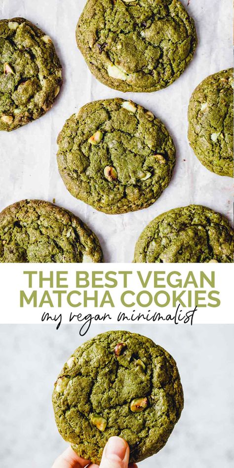 Cookies Gooey, Matcha Cookies Recipe, Vegan Minimalist, Roasted Hazelnuts, Biscuits Diététiques, Matcha Cookies, Vegan Baking Recipes, Vegan Cookies Recipes, Matcha Recipe