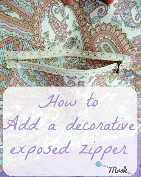 How to add a decorative exposed zipper Zipper Tutorial, Tote Bag Tutorial, How To Make Purses, Diy Bags Purses, Sewing Tutorials Free, Nappy Bag, Fabric Purses, Sewing Purses, Free Tips