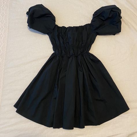 Gorgeous milkmaid black mini... - Depop Dolly Dresses, Dolly Dress, Fairycore Cottagecore, Black Mini Dress, Puffy Sleeves, Black Mini, Mini Black Dress, Dress Brands, Women's Dress