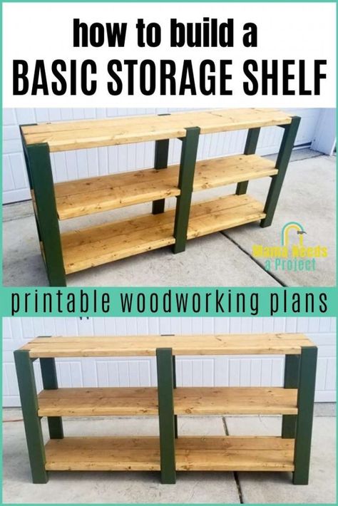 Basic Storage Shelf Plans | Build a Simple Storage Shelf | Mama Needs a Project Shelf Plans Diy, Woodworking Plans Shelves, Printable Woodworking Plans, Free Woodworking Project Plans, Woodworking Blueprints, Wood Projects Plans, Wallpaper Wall, Woodworking Project Plans, Woodworking Furniture Plans