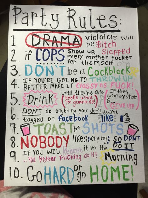 Telly Party, Party Rules Poster, 20th Birthday Decoration Ideas, House Party Rules, Y2k Birthday Party, 22 Bday, 18th Party Ideas, Funny Riddles With Answers, High School Parties