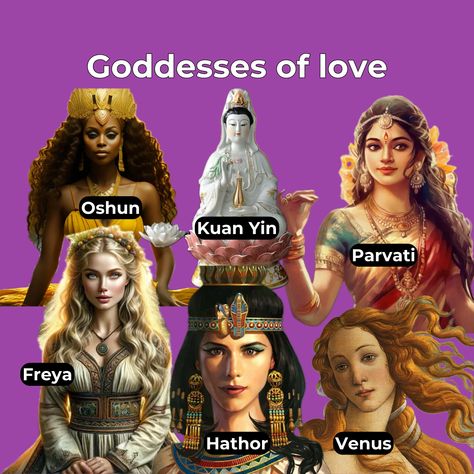 These are some Goddesses linked to love worldwide. Do you invoke any of these Goddesses in your magical rituals? 💜  #lovegoddesses #deitiesoflove #aphrodite #hathor #venus #wicca #love Goddess Of Magic Aesthetic, Goddesses Of Love, Love Goddess, Hathor Aesthetic, Goddess Of Beauty, Greek Goddess Aphrodite, Goddess Worship, Goddess Aphrodite, Aphrodite Love Spell