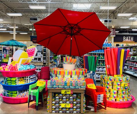 Retail summer display Summer Retail Display, Summer Display, Window Display Retail, Retail Displays, Retail Merchandising, Store Displays, Retail Display, Store Display, Display Ideas