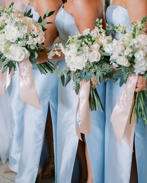 Talk about a bridal squad 🤍🤍🤍 And we love the southern flair of their own monogrammed ribbon to wrap their bouquets. @micahlavaughn @hannahlambevents Monogram Bouquet Wrap, Bouquet Ribbon, Bridal Squad, Ribbon Bouquet, Bouquet Wrap, Bridesmaid Bouquet, Talk About, Bouquets, Wedding Flowers